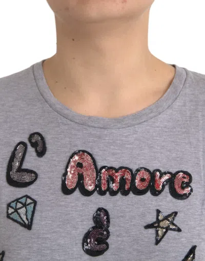 Pre-owned Dolce & Gabbana Gray Cotton L'amore E'bellezza Top Women's T-shirt ()