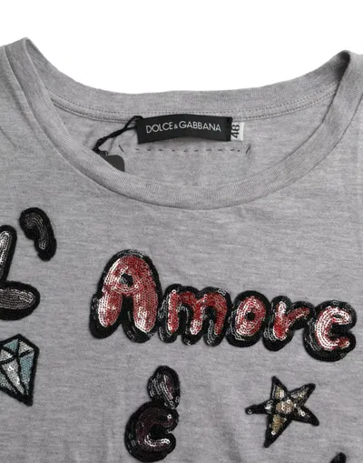 Pre-owned Dolce & Gabbana Gray Cotton L'amore E'bellezza Top Women's T-shirt ()
