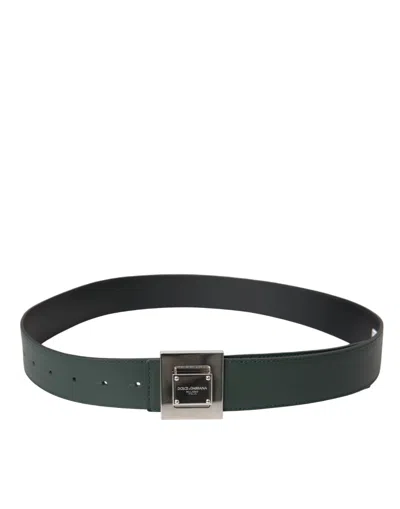 Pre-owned Dolce & Gabbana Green Calf Leather Square Metal Buckle Women's Belt ()