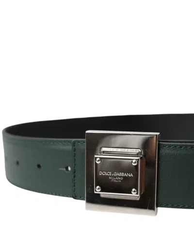Pre-owned Dolce & Gabbana Green Calf Leather Square Metal Buckle Women's Belt ()