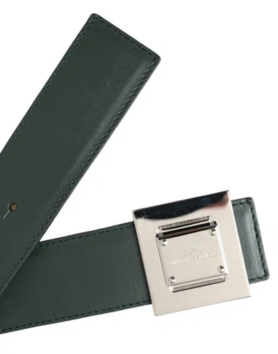 Pre-owned Dolce & Gabbana Green Calf Leather Square Metal Buckle Women's Belt ()