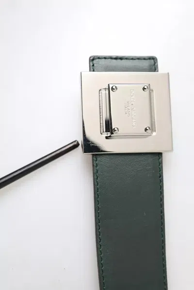 Pre-owned Dolce & Gabbana Green Calf Leather Square Metal Buckle Women's Belt ()