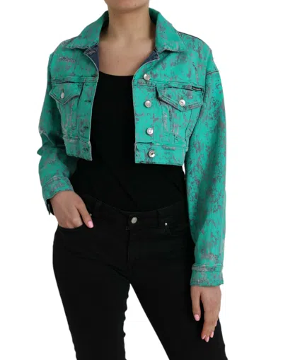 Dolce & Gabbana Green Cotton Tie Dye Cropped Cropped Denim Jacket In Green
