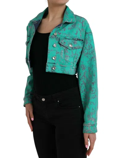 Dolce & Gabbana Green Cotton Tie Dye Cropped Cropped Denim Jacket In Green