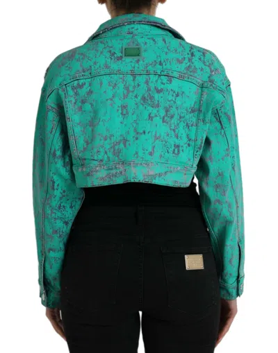 Dolce & Gabbana Green Cotton Tie Dye Cropped Cropped Denim Jacket In Green