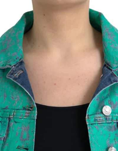 Dolce & Gabbana Green Cotton Tie Dye Cropped Cropped Denim Jacket In Green