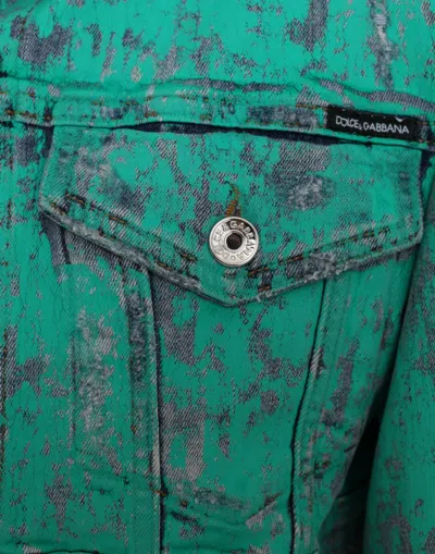 Dolce & Gabbana Green Cotton Tie Dye Cropped Cropped Denim Jacket In Green