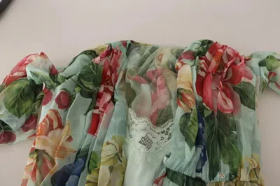 Pre-owned Dolce & Gabbana Green Floral Long Sleeve V-neck Midi Women's Dress ()