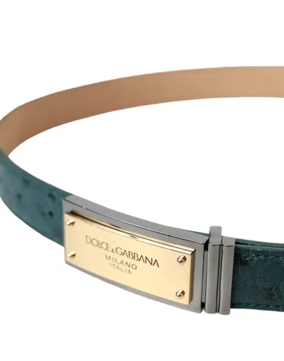 Dolce & Gabbana Green Leather Gold Logo Engraved Buckle Belt In Green