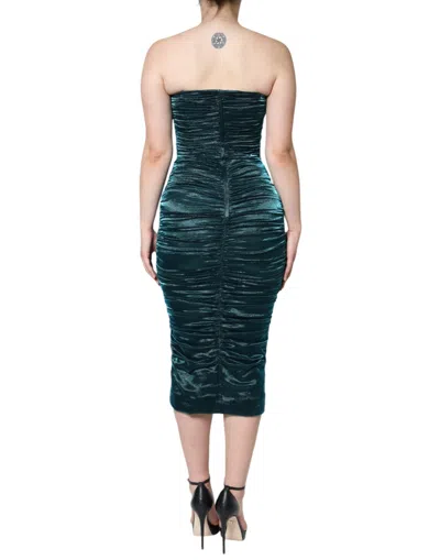 Pre-owned Dolce & Gabbana Green Silk Blend Satin Fitted Strapless Women's Dress ()