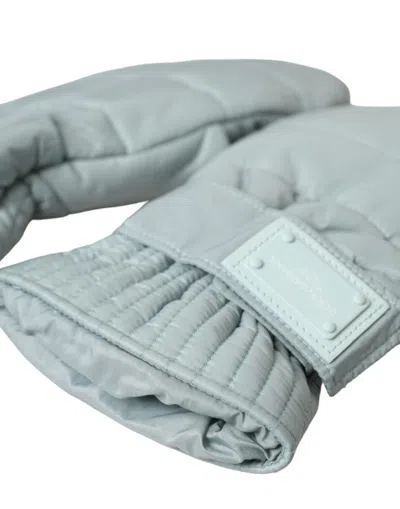Dolce & Gabbana Green Quilted Nylon Wrist Length Mitten Gloves In Green