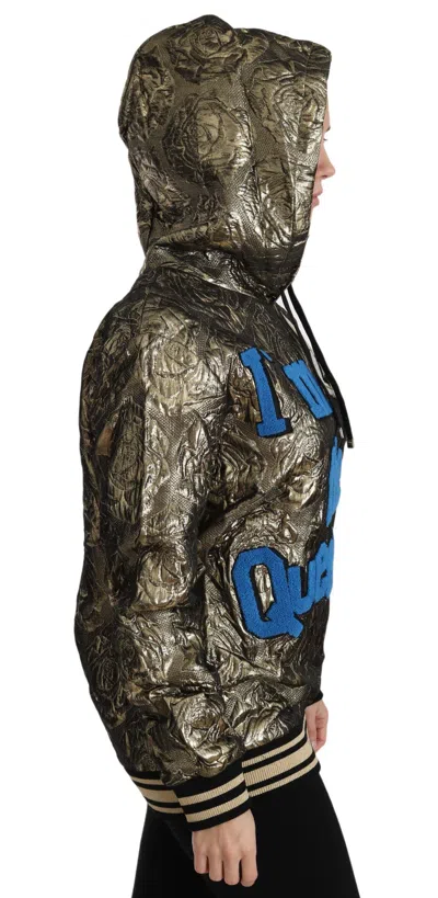Dolce & Gabbana Im The Queen Jaquard Gold Sweatshirt  Hoodie In Multicolor