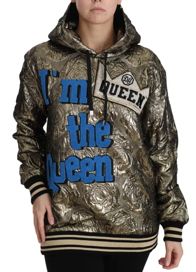 Dolce & Gabbana Im The Queen Jaquard Gold Sweatshirt  Hoodie In Multicolor