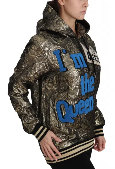 Dolce & Gabbana Im The Queen Jaquard Gold Sweatshirt  Hoodie In Multicolor