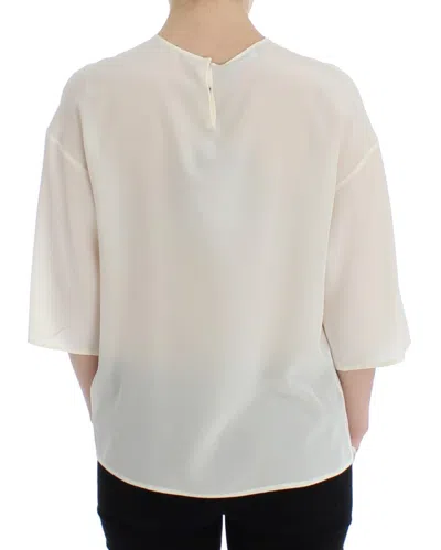 Dolce & Gabbana White Sequined Key Silk Blouse T-shirt Top In White