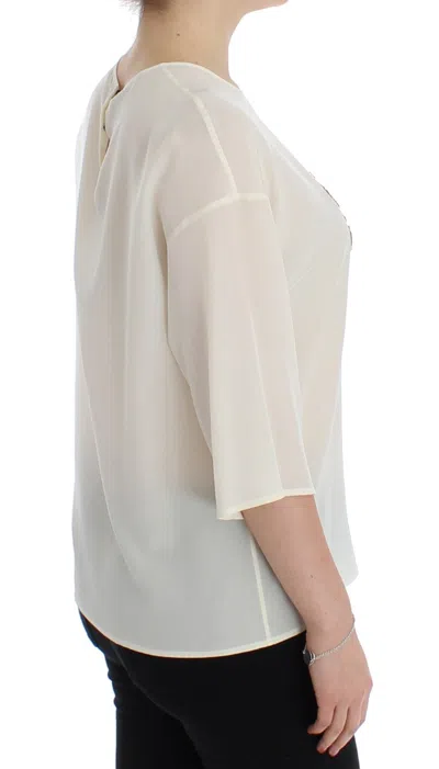 Dolce & Gabbana White Sequined Key Silk Blouse T-shirt Top In White