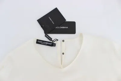 Dolce & Gabbana White Sequined Key Silk Blouse T-shirt Top In White