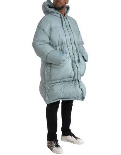 Dolce & Gabbana Light Blue Quilted Hooded Puffer Jacket Men In Light Blue