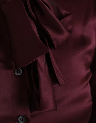 Dolce & Gabbana Maroon Ascot Collar Long Sleeve Top Blouse In Maroon