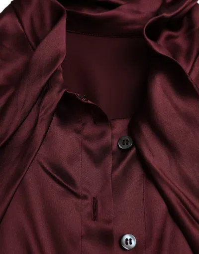 Dolce & Gabbana Maroon Ascot Collar Long Sleeve Top Blouse In Maroon