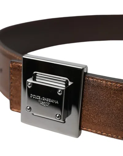 Dolce & Gabbana Metallic Bronze Leather Square Metal Buckle Belt In Bronze