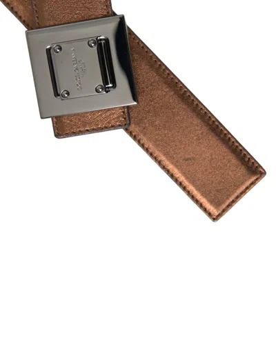 Dolce & Gabbana Metallic Bronze Leather Square Metal Buckle Belt In Bronze