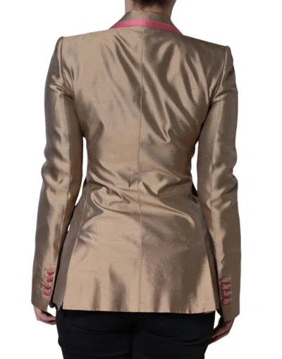 Shop Dolce & Gabbana Metallic Brown Double Breasted Blazer Women's Jacket