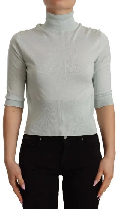 Pre-owned Dolce & Gabbana Mint Green 3/4 Sleeves Turtle Neck Silk Women's Top ()