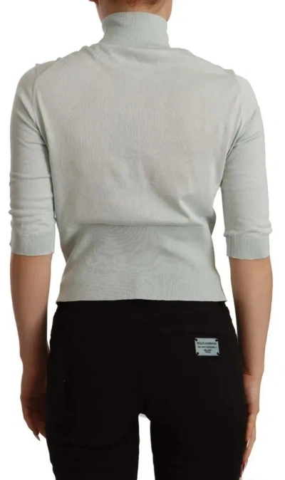 Pre-owned Dolce & Gabbana Mint Green 3/4 Sleeves Turtle Neck Silk Women's Top ()