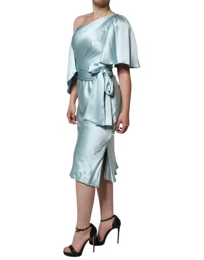 Pre-owned Dolce & Gabbana Mint Green Silk Fit Cut One Shoulder Women's Dress ()