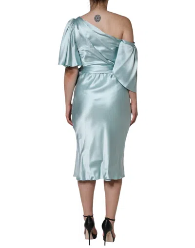 Pre-owned Dolce & Gabbana Mint Green Silk Fit Cut One Shoulder Women's Dress ()
