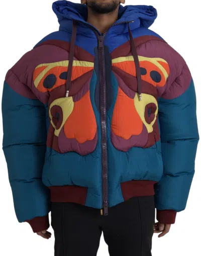 Dolce & Gabbana Multicolor Butterfly Hooded Puffer Jacket In Multicolor