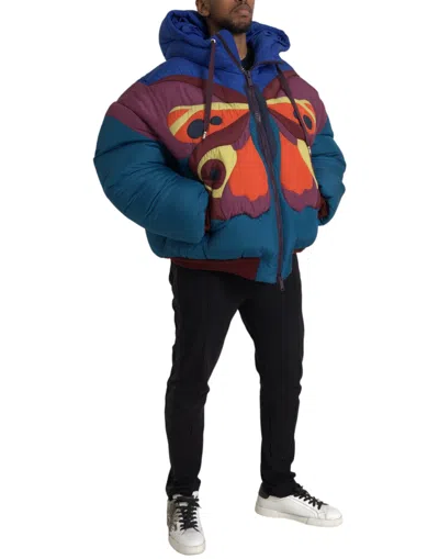 Dolce & Gabbana Multicolor Butterfly Hooded Puffer Jacket In Multicolor