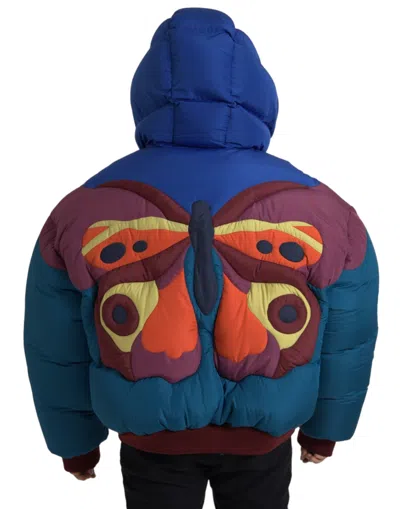 Dolce & Gabbana Multicolor Butterfly Hooded Puffer Jacket In Multicolor