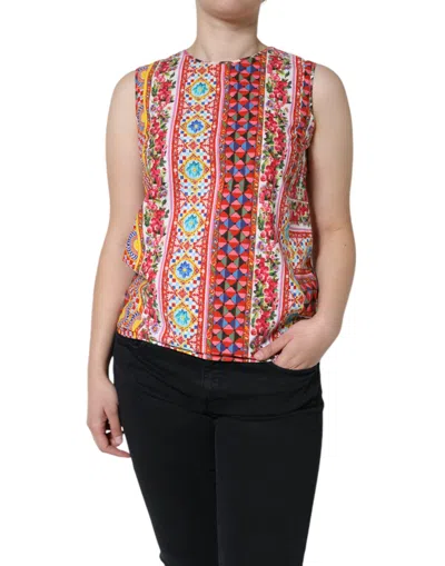 Pre-owned Dolce & Gabbana Multicolor Cotton Carretto Floral Tank Women's Top ()