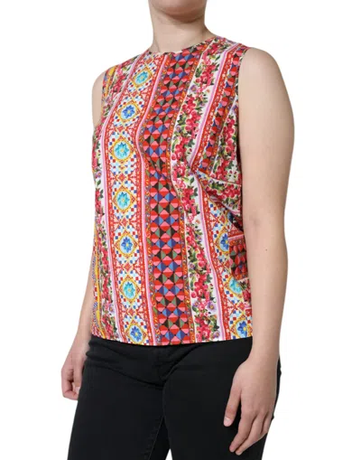Pre-owned Dolce & Gabbana Multicolor Cotton Carretto Floral Tank Women's Top ()