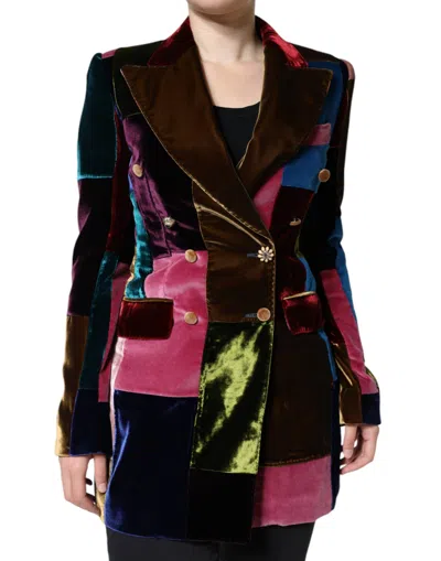 Dolce & Gabbana Multicolor Double Breasted Patchwork Blazer Jacket In Multicolor