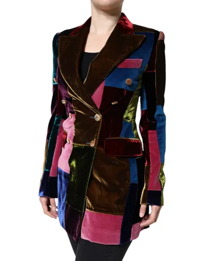 Dolce & Gabbana Multicolor Double Breasted Patchwork Blazer Jacket In Multicolor