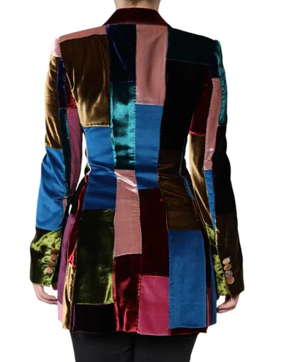 Dolce & Gabbana Multicolor Double Breasted Patchwork Blazer Jacket In Multicolor