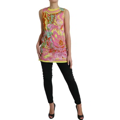 Pre-owned Dolce & Gabbana Multicolor Floral Silk Sleeveless Tank Women's Top ()