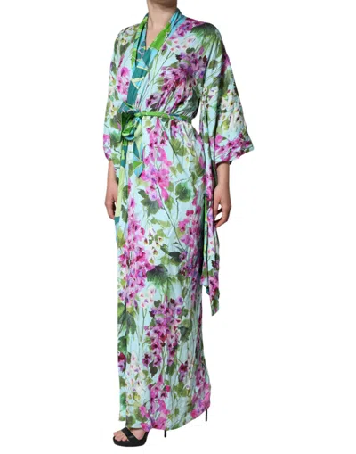 Dolce & Gabbana Multicolor Floral Silk Stretch Wrap Dress In Multicolor