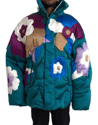 Dolce & Gabbana Multicolor Floral Windbreaker Puffer Jacket In Multicolor