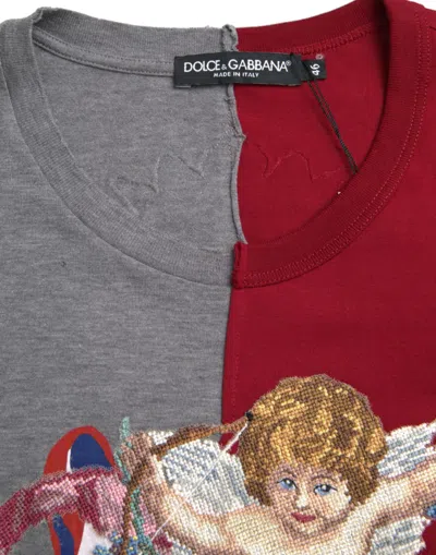 Dolce & Gabbana Red Gray Two Model Dg Angel Crewneck  T-shirt In Multicolor