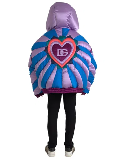 Dolce & Gabbana Multicolor Heart Logo Hooded Puffer Jacket In Multicolor