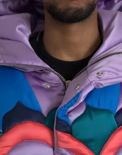Dolce & Gabbana Multicolor Heart Logo Hooded Puffer Jacket In Multicolor
