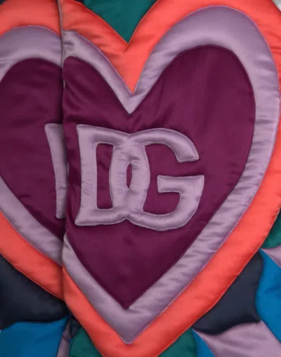 Dolce & Gabbana Multicolor Heart Logo Hooded Puffer Jacket In Multicolor