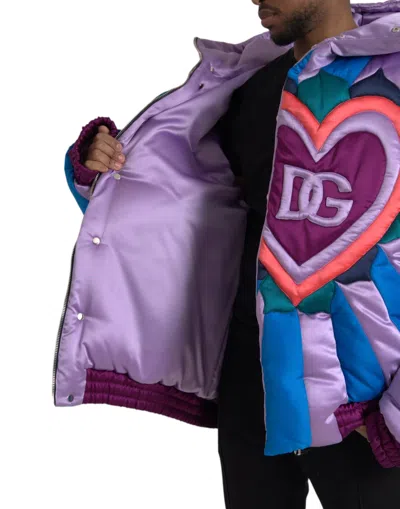 Dolce & Gabbana Multicolor Heart Logo Hooded Puffer Jacket In Multicolor