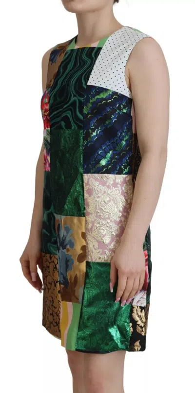 Pre-owned Dolce & Gabbana Multicolor Jacquard Patchwork Shift Mini Women's Dress ()