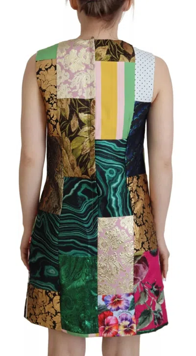 Pre-owned Dolce & Gabbana Multicolor Jacquard Patchwork Shift Mini Women's Dress ()