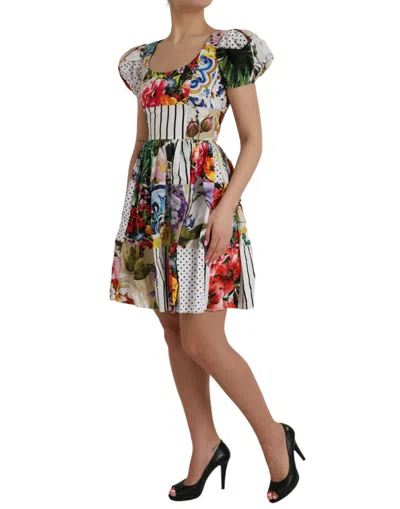 Dolce & Gabbana Sicilian Patchwork Mini Poplin Dress In Multicolor